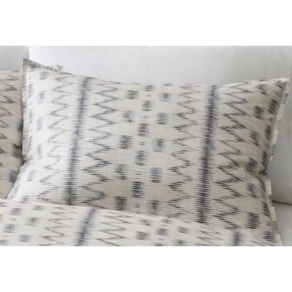 West Elm Ikat Stripe Slate Gray White Geometric Cotton Bedding King Sham